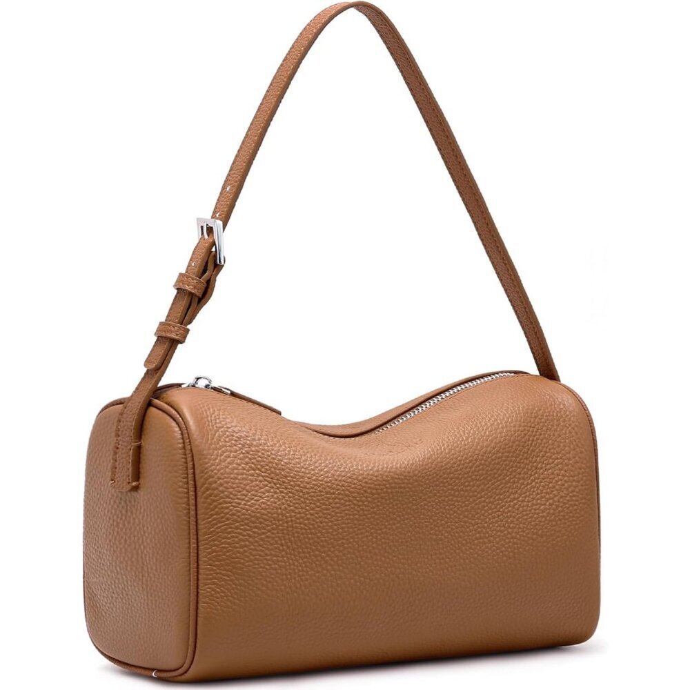 Women Brown Small Barrel Shoulder Hobo Handbag Genuine Leather Crossbody Purses